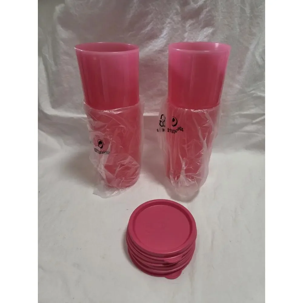 New TUPPERWARE PINK TUMBLERS with SEALS-4PC